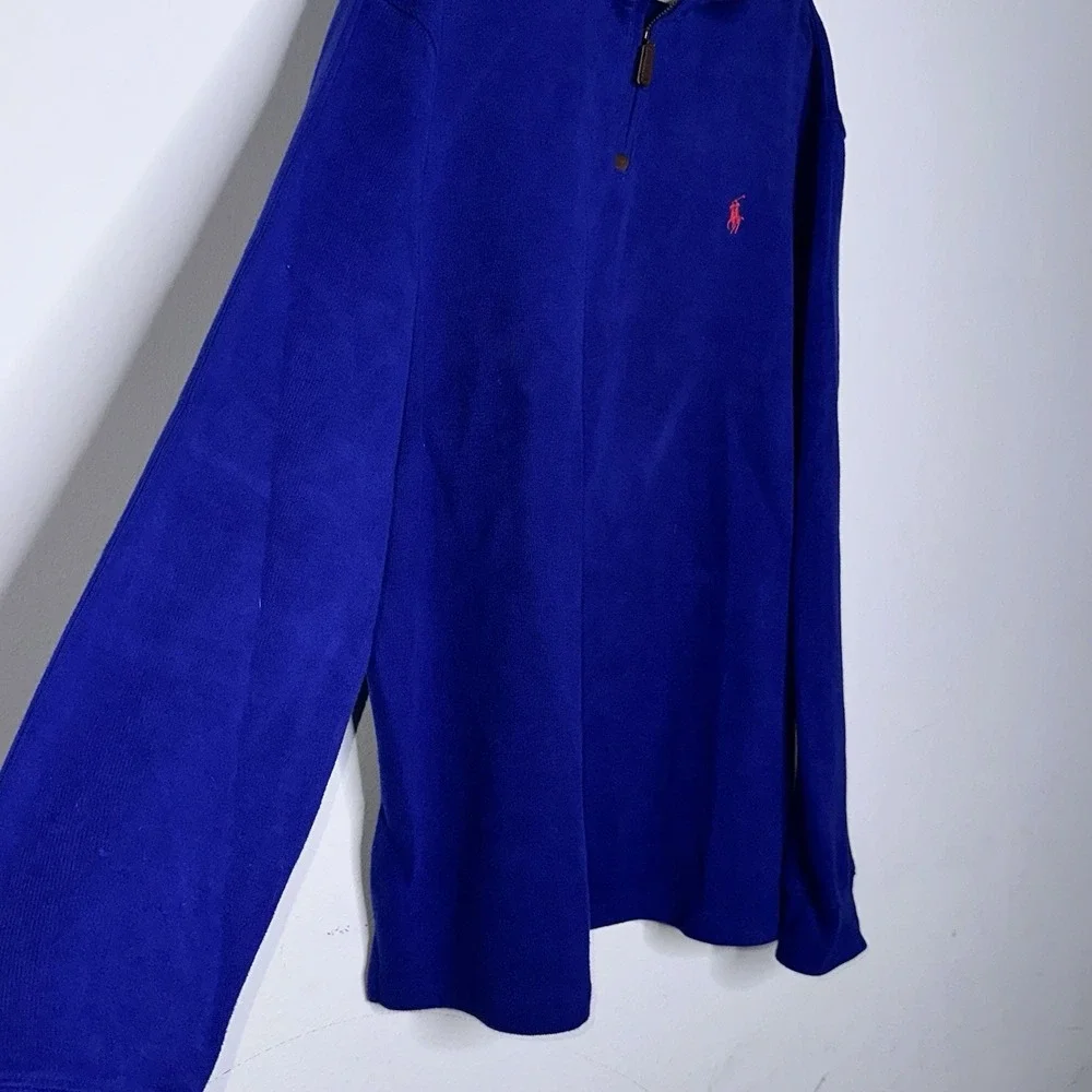 Polo Ralph Lauren Estate Rib 1/4 Zip Pony Pullover Blue Preppy Casual XL